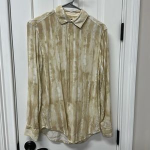 Silky Perry Ellis Dress Shirt Cream Print S